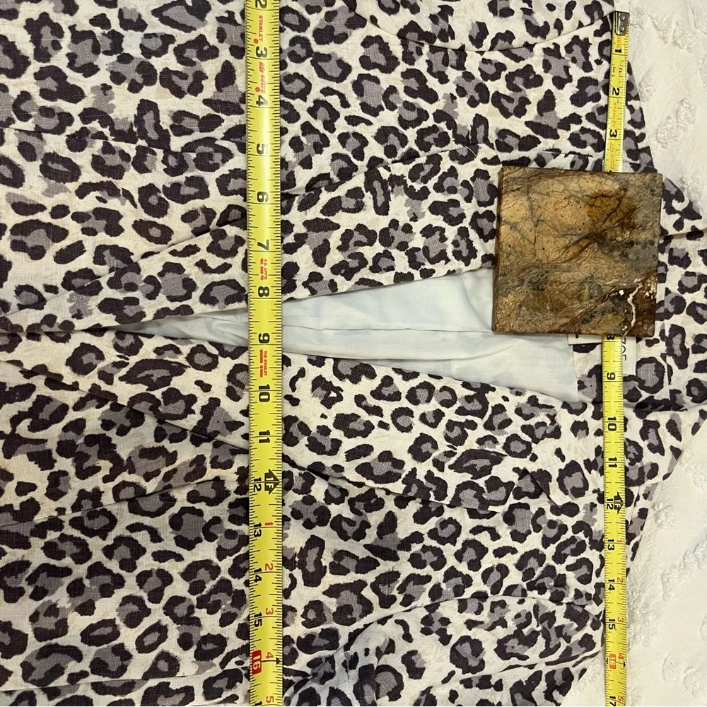 RACHEL ZOE Womens Snow Leopard Print Linen Blend Open Front Blazer Jacket S